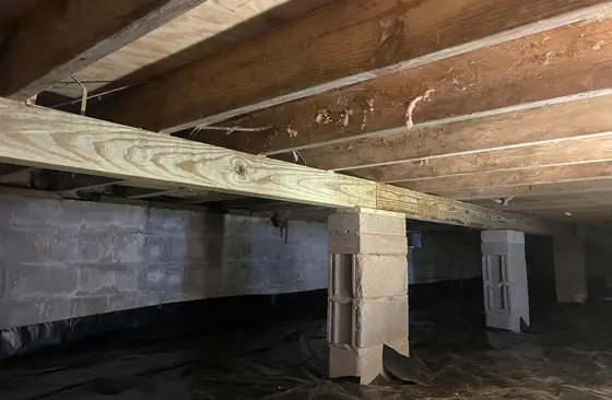 Crawlspace beam reinforcement and foundation leveling work by Latino Crawlspace Solutions