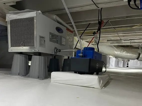 Crawl space dehumidifier and drainage system installed for foundation moisture control in Murray Kentucky home